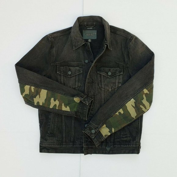New GUESS Dillon Varsity Camo Denim Jacket sz M - Picture 6 of 12